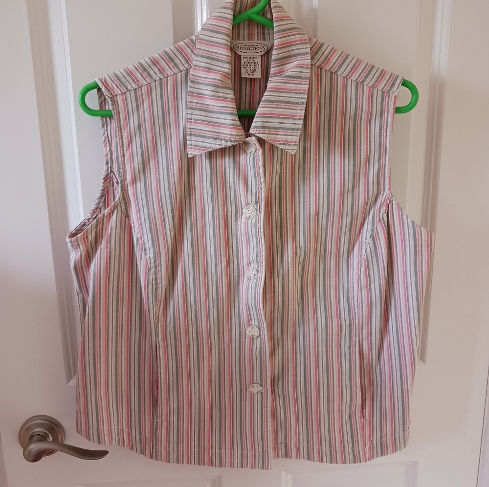 Striped Sleeveless Button-up Shirt